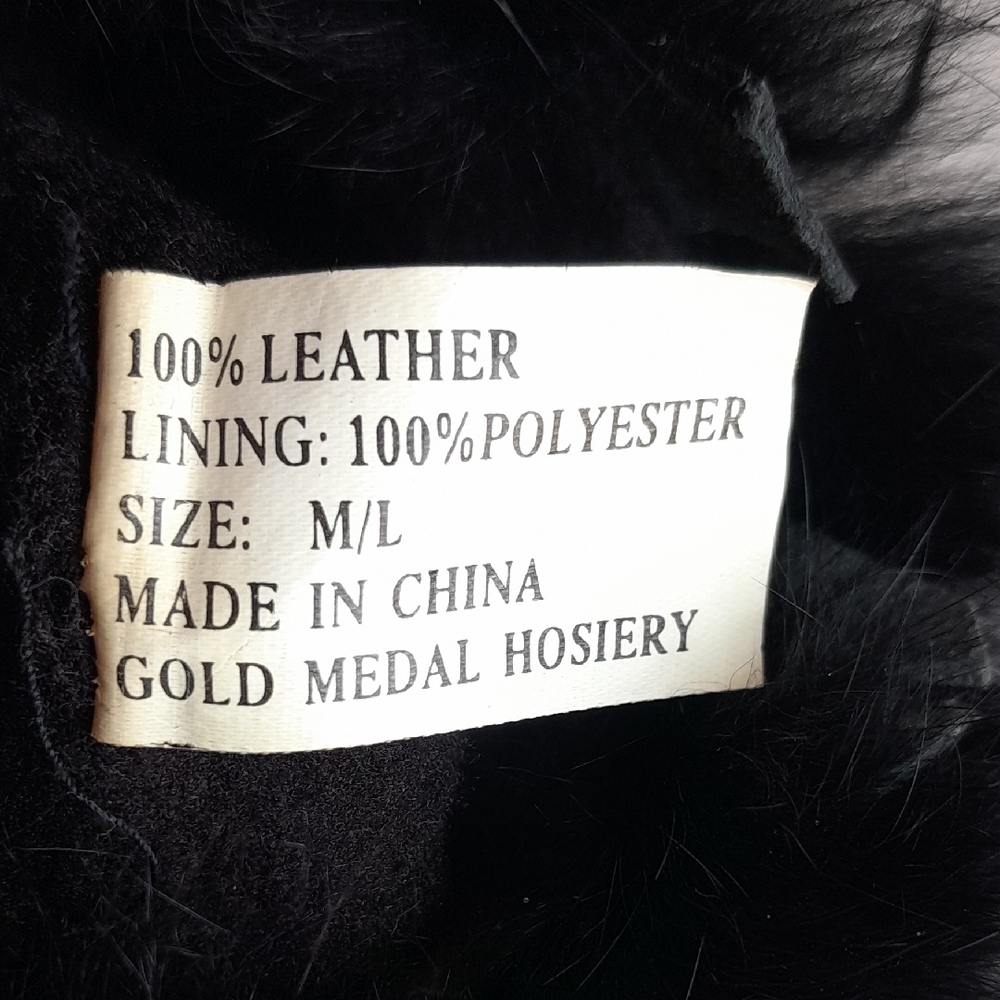Elegant Brown Leather Gloves with Black Fur Trim - Picture 3 of 3
